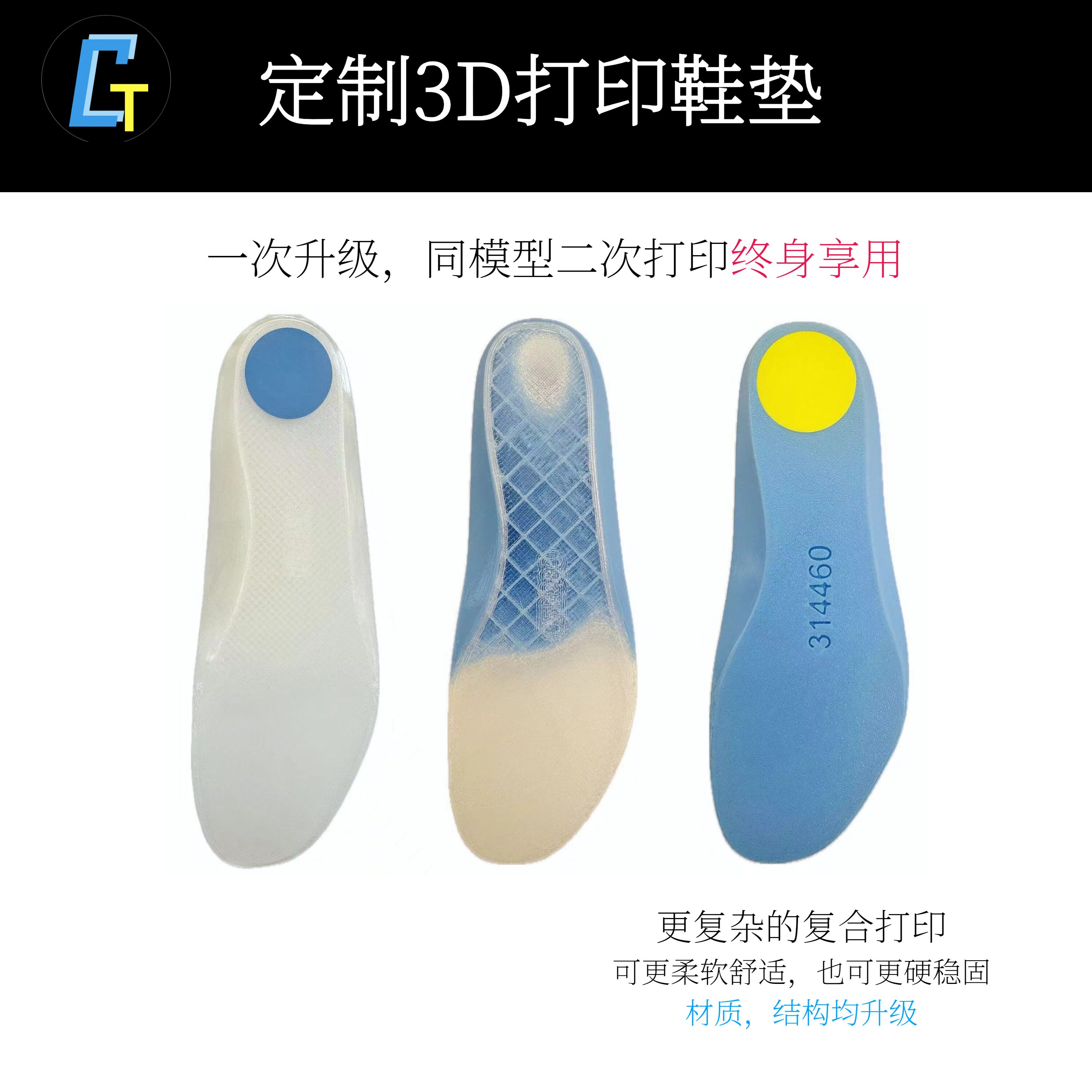 特殊定制 CGT定制矫形鞋垫 矫正科研本体感受iCB脑肌 鞋垫代打印