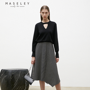 Maseley/玛塞莉两件套拼接连衣裙冬季新款镂空别致绝美裙子女
