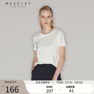 休闲白色印花短袖 Maseley 百搭修身 玛塞莉圆领T恤女秋季 上衣 新款