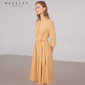 Maseley/玛塞莉连衣裙商场同款简约条纹纯色气质收腰显瘦裙子女