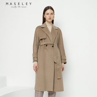 Maseley 腰帶羊絨長(zhǎng)大衣 秋冬外套設(shè)計(jì)感高級(jí)時(shí)尚 瑪塞莉新款