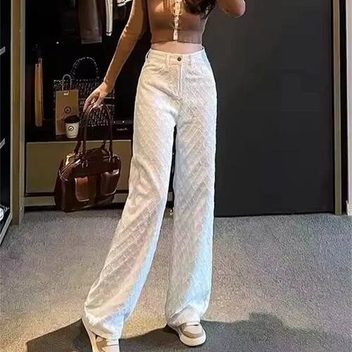 女春季窄版直筒高腰休闲牛仔裤