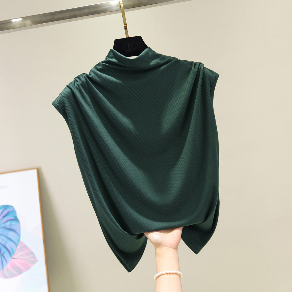 居家薄款女士高领无袖T恤