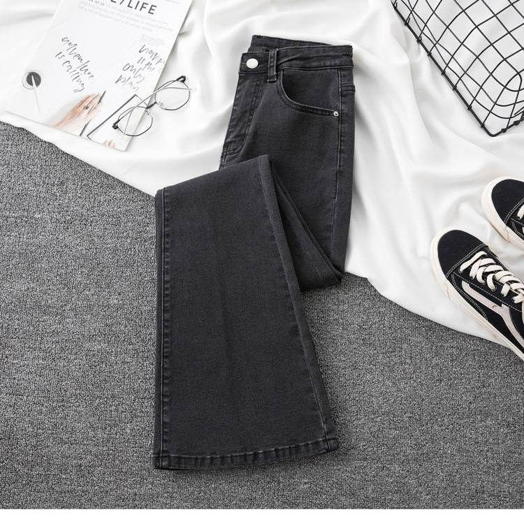 女士纯色修身牛仔微喇裤