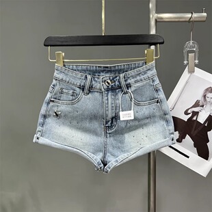Hot diamond hot Girl rolled-up denim shorts烫钻 卷边牛仔短裤