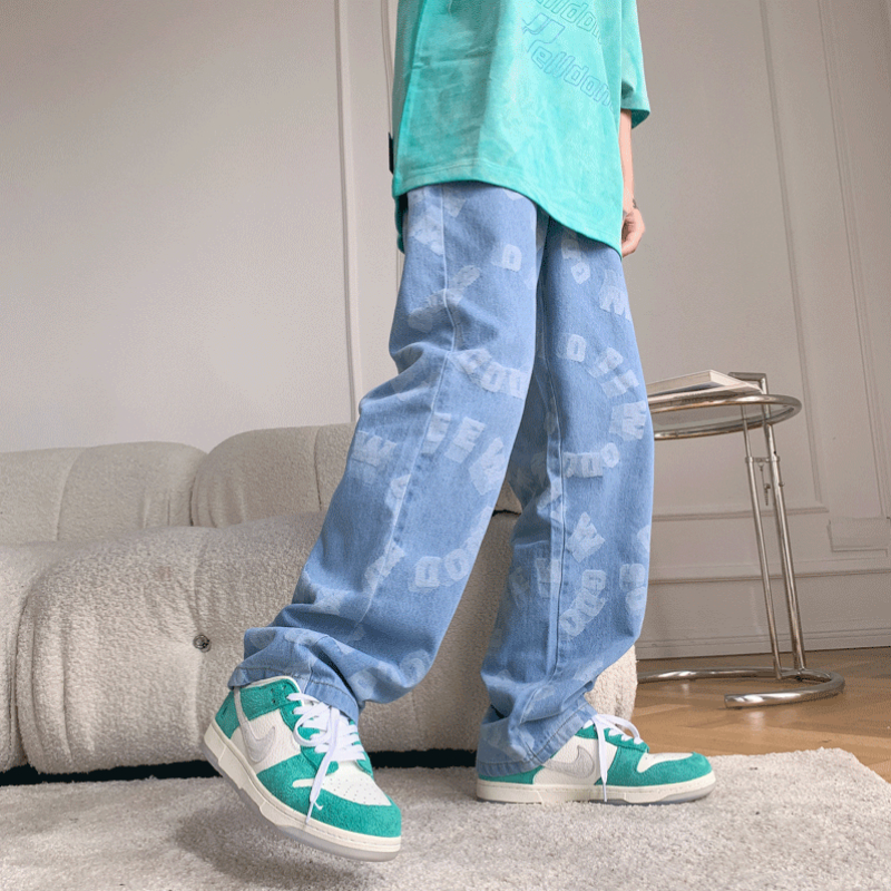 straight-leg wide-leg printed trousers男嘻哈直筒阔腿印花长裤