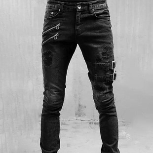 Skinny Stretch Biker Jeans潮流男士 Men 弹力紧身机车牛仔长裤
