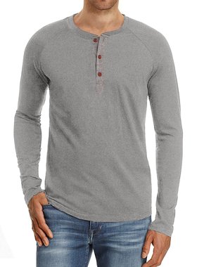 Men's Solid Color Long Sleeve Henley Shirt男士纯色长袖亨利衫