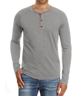 Men's Solid Color Long Sleeve Henley Shirt男士纯色长袖亨利衫