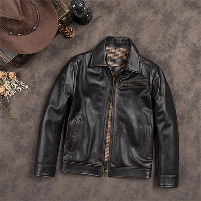 1930工装皮衣牛皮修身外套