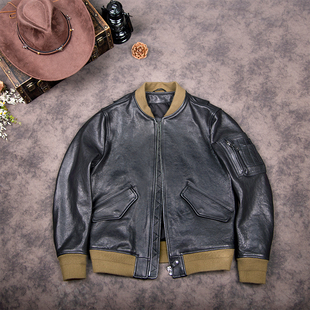 A1飞行员皮夹克 真皮皮衣1.2mm进口植鞣绵羊皮男女同款棒球服外套