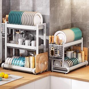 厨房家用碗碟沥水收纳架碗盘置物架多功能放刀筷子盒台面收容碗柜