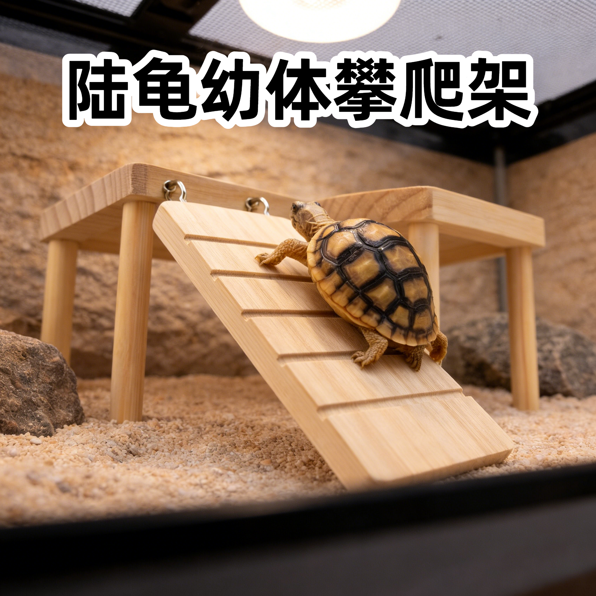 陆龟幼体爬坡平台原木爬梯龟箱造景晒背休息平台两用稳定安全用品