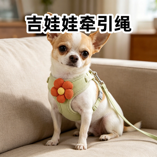 吉娃娃专用牵引绳小型犬胸背带款背心式可调节款防挣逃脱遛狗绳子