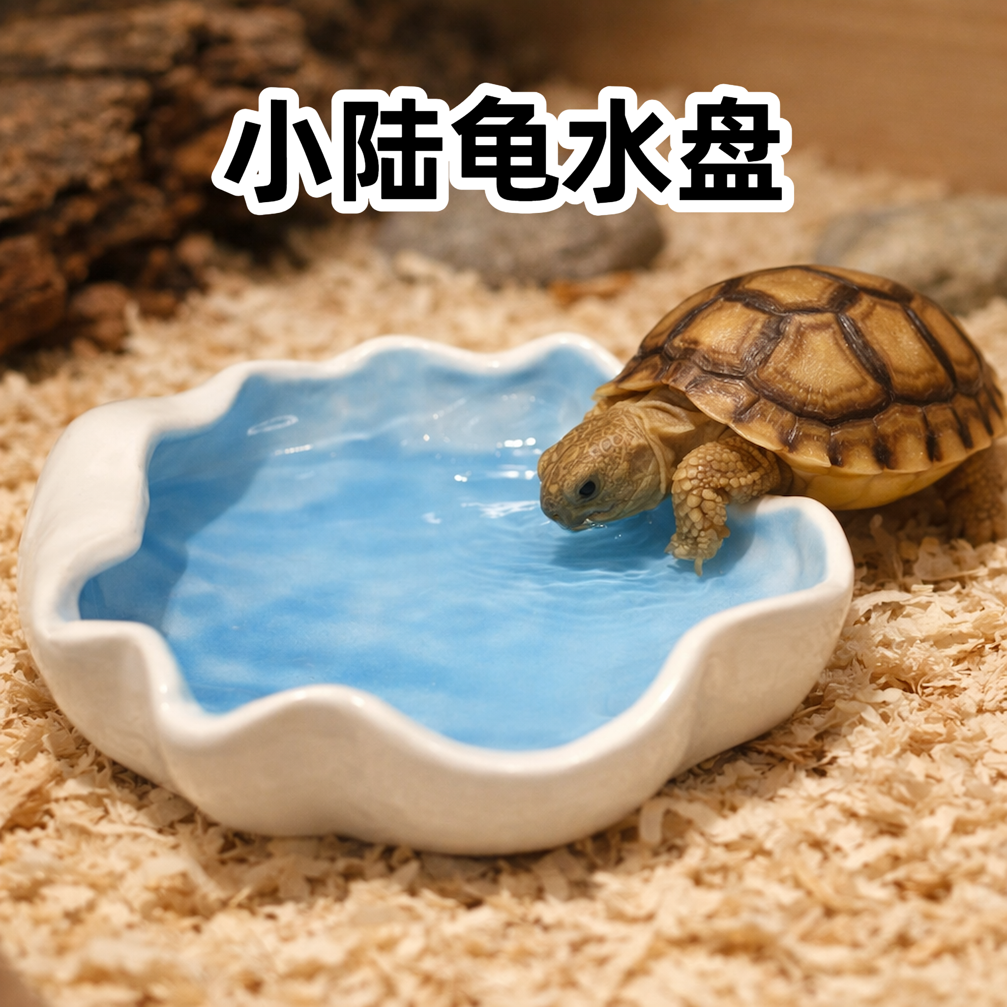 陆龟幼体专用饮水盆陶瓷贝壳浅口水盆低边饲养缸丰荣造景用品水槽