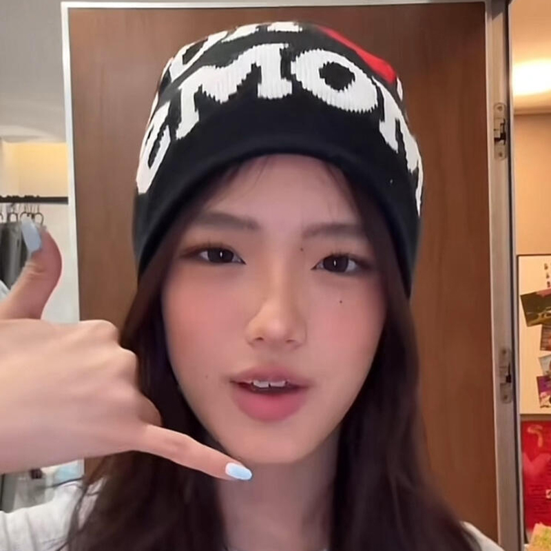 jaden张思捷同款提花字母毛线帽子美式设计感ins针织帽女冷帽秋冬