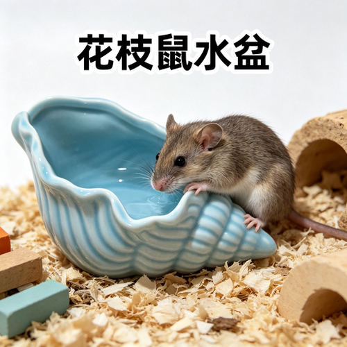 花枝鼠水盆多功能食盆陶瓷易清洁爬宠防啃咬饲养箱丰荣造景饮水器