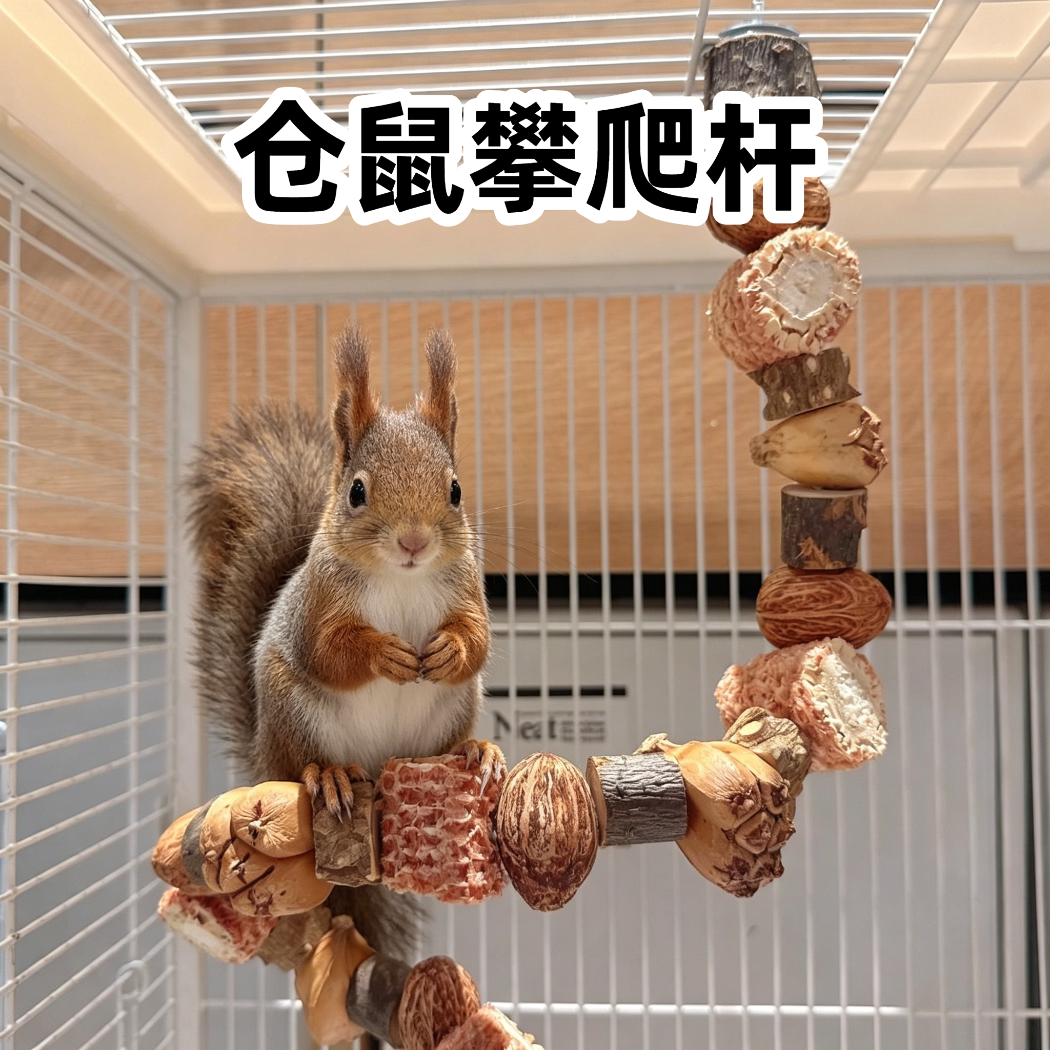 小松鼠攀爬玩具站杆木质爬杆笼子内专用爬架解闷造景玉米芯磨牙棒图片