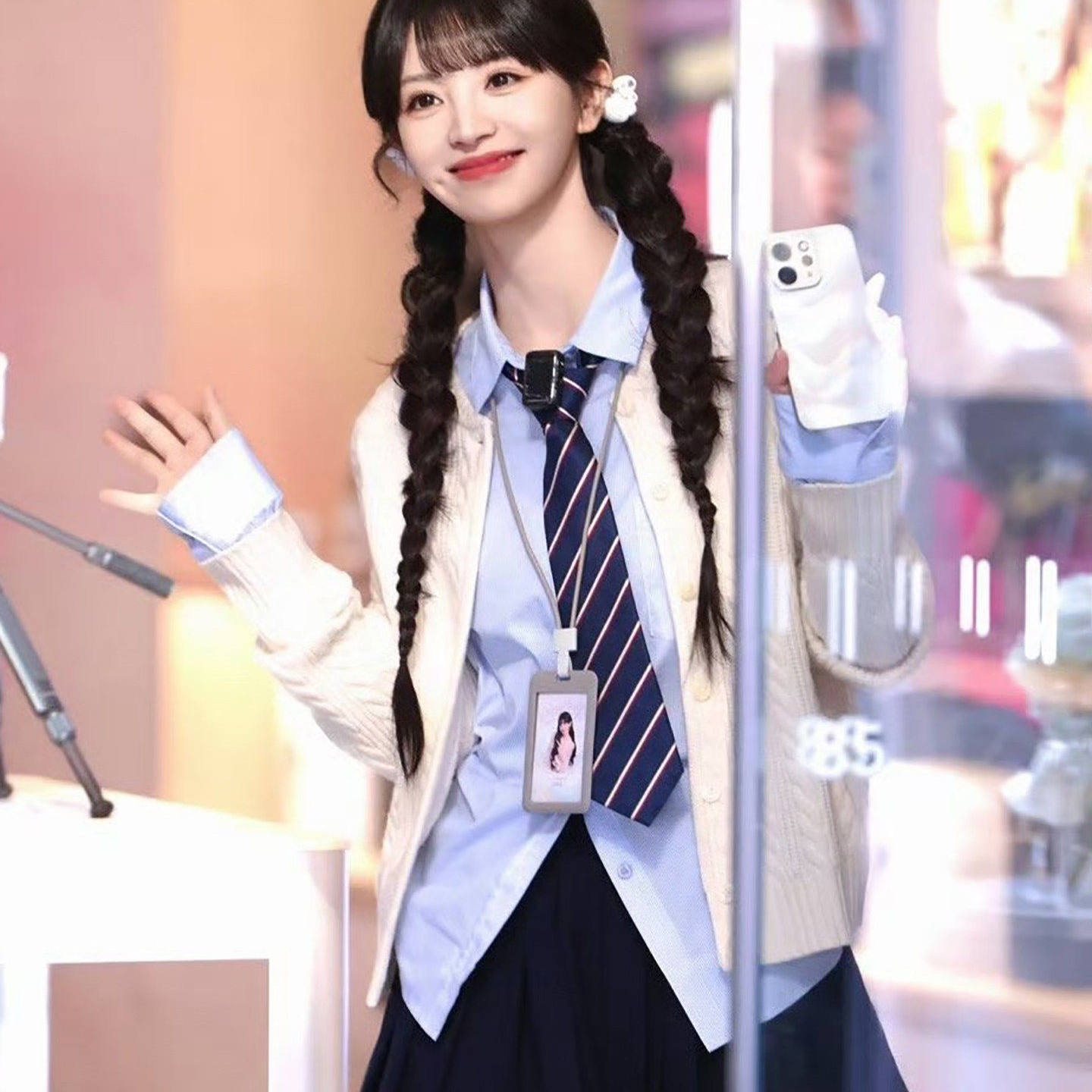 田曦薇同款藏青色条纹领带复古手打衬衫领部装饰领巾女学院风领结