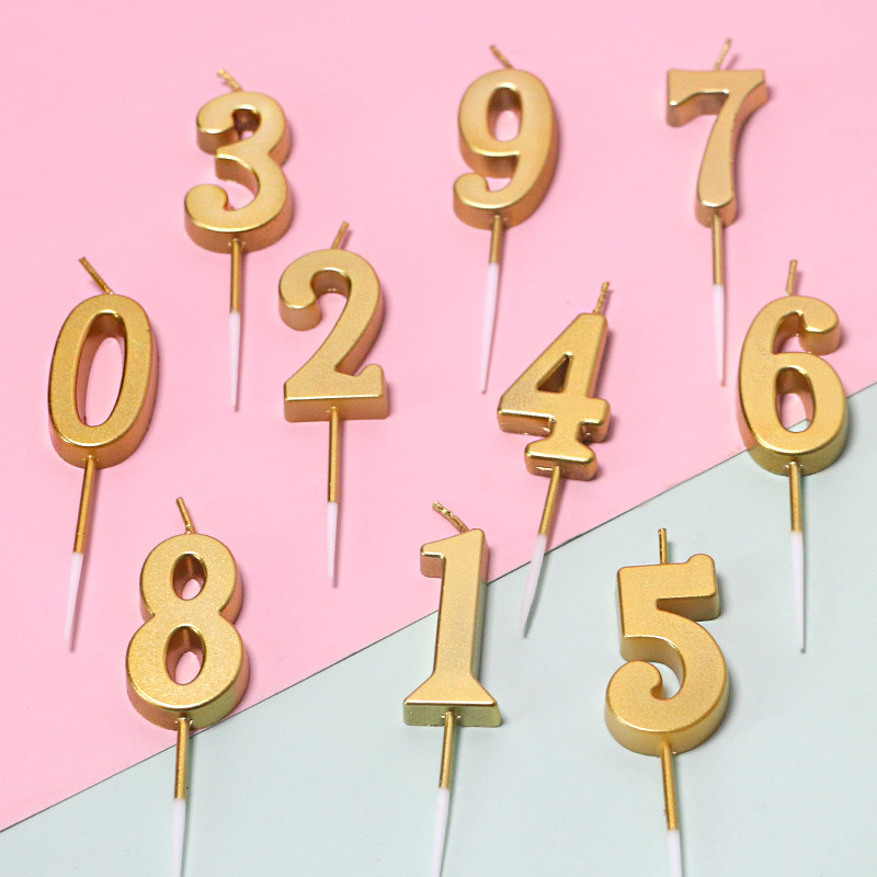 金色数字蜡烛英文爱心蛋糕摆件儿童周岁网红创意小熊生日蜡烛装饰