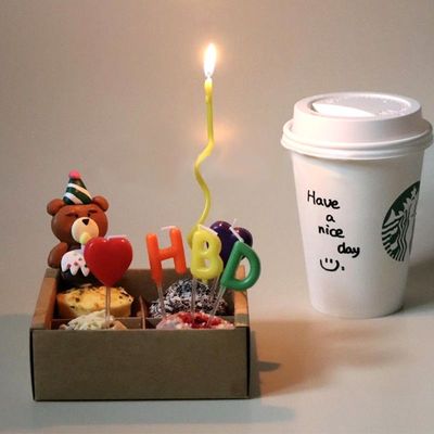 吹蜡烛小熊hbd蜡烛蛋糕装饰