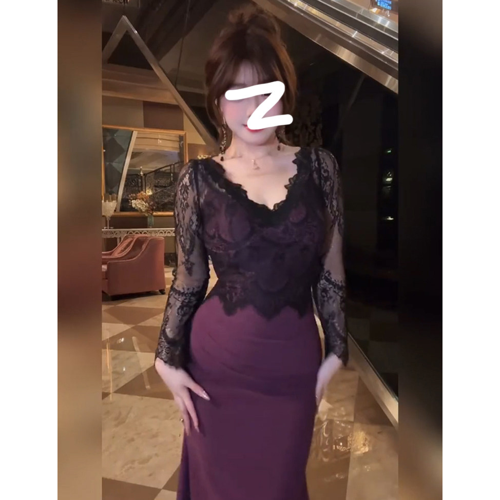 胖mm大码蕾丝拼接法式轻熟复古风连衣裙女秋季新款假两件显瘦裙子图片