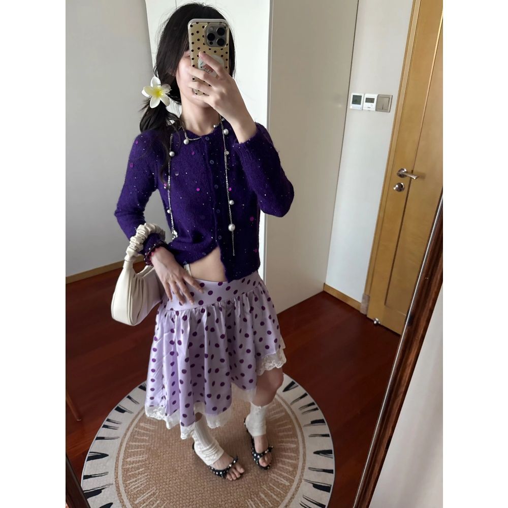 秋季新款紫色小众上衣一整套女装高腰显瘦小众绝美不规则半裙套装