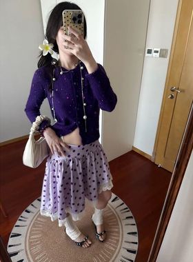 秋季新款紫色小众上衣一整套女装高腰显瘦小众绝美不规则半裙套装