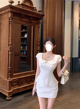 法式小众设计感纯欲风白色两件套夏季新款修身显瘦半身裙配上衣