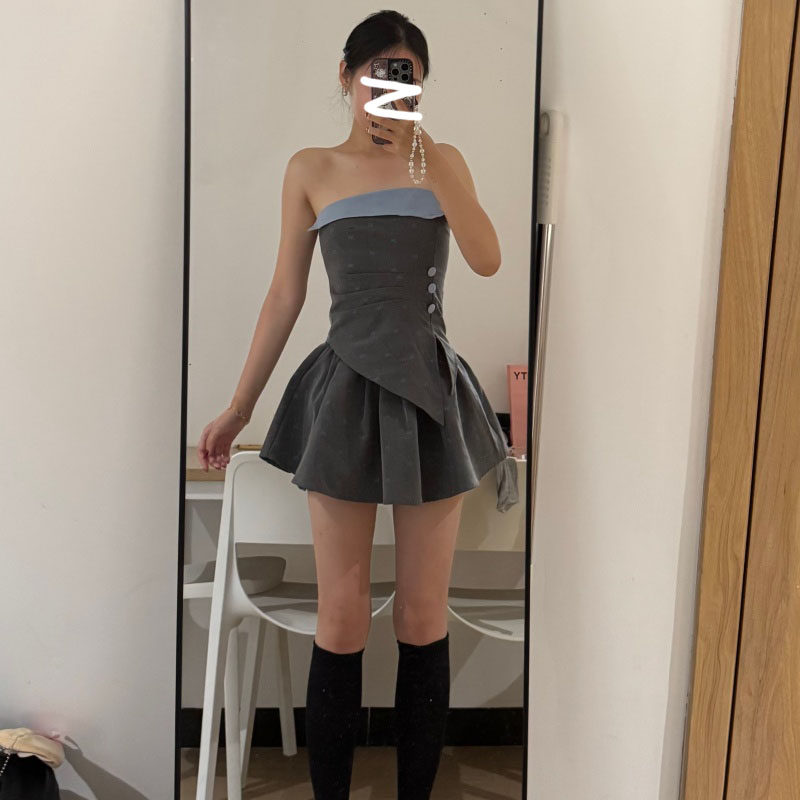 大码mm御姐风设计两件套女夏日新款时尚高级撞色抹胸上衣显瘦半裙,女装/女士精品,时尚套装,淘宝优惠券,粉丝福利购,淘宝优惠卷