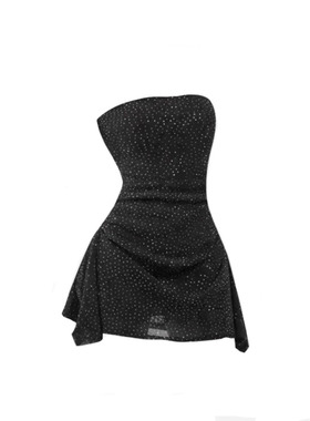 法式微胖纯欲风气质黑色抹胸连衣裙女新款显瘦收腰绝美超好看短裙