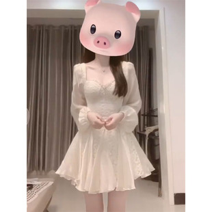 短裙子 微胖大码 蕾丝拼接时髦韩系小众纯欲甜辣风连衣裙女春季 新款