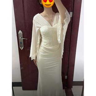 法式 新款 纯欲性感礼服长裙鱼尾紧身收腰包臀连衣裙女微胖气质长裙