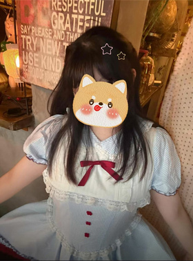 法式甜美学院风蓝色蕾丝连衣裙夏季新款微胖格纹收腰A字蓬蓬短裙