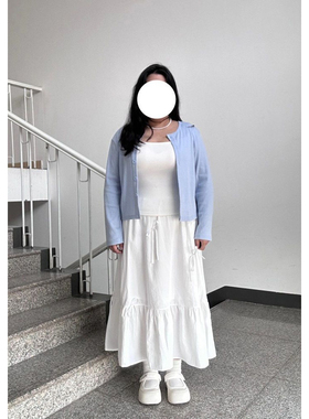 韩版时髦休闲舒适新款蓝色长袖开衫吊带背心套装微胖半身裙三件套