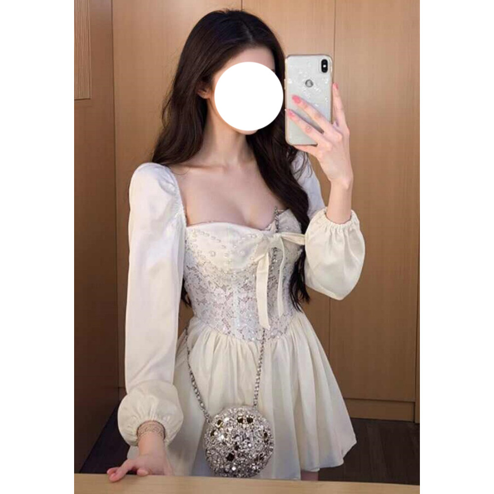 法式设计感甜美温柔风仙女气质新款小个子收腰显瘦长袖连衣裙女