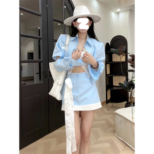 新款 配半身裙兩件套女微胖顯瘦 設(shè)計感氣質(zhì)通勤極簡翻領(lǐng)襯衫 時尚