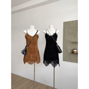 小个子性感百搭收腰裙子 蕾丝吊带连衣裙女新款 法式 复古微胖时尚