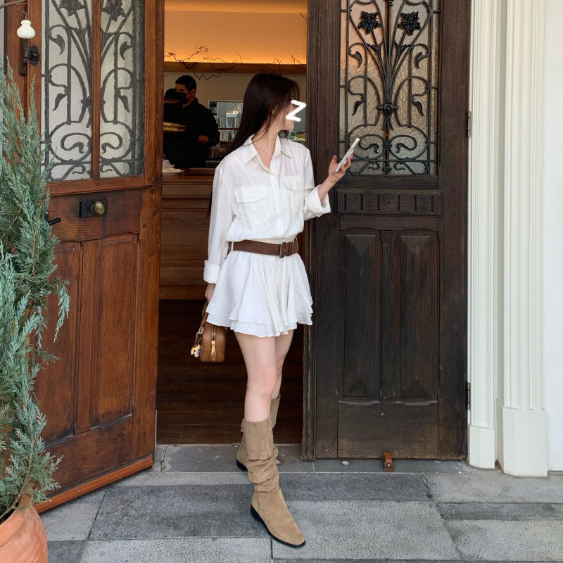 复古时尚减龄优雅通勤风显瘦短裙新款小众翻领衬衫连衣裙＋腰带,女装/女士精品,时尚套装,淘宝优惠券,粉丝福利购,淘宝优惠卷