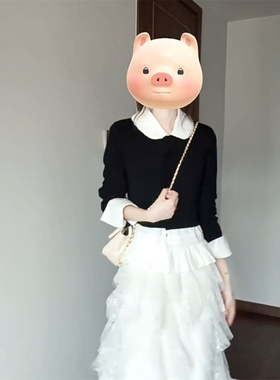 小众温柔休闲风套装女秋季新款白色娃娃领上衣长袖显瘦开衫两件套