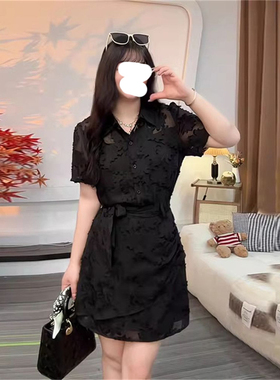 新款法式气质黑色别致连衣裙收腰a字连衣裙微胖轻熟显瘦剪花短裙
