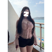 性感长袖 法式 上衣 新款 时尚 微胖MM时尚 纯欲风V领系带收腰显瘦衬衫