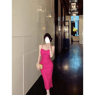 高级感轻奢名媛风晚礼服连衣裙新款 时尚 微胖MM蕾丝设计感收腰裙子