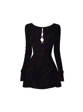 复古大码MM轻奢性感御姐风显瘦A字裙新款欧美风蝴蝶结镂空连衣裙