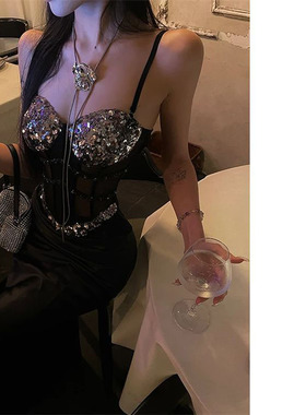 显瘦微胖mm御姐亮片抹胸背心秋季气质大码性感包臀半身裙两件套女