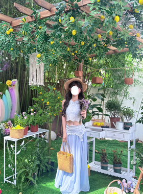 夏季多巴胺蓝色甜美背心+半身裙超仙绝美浪漫温柔仙女风两件套