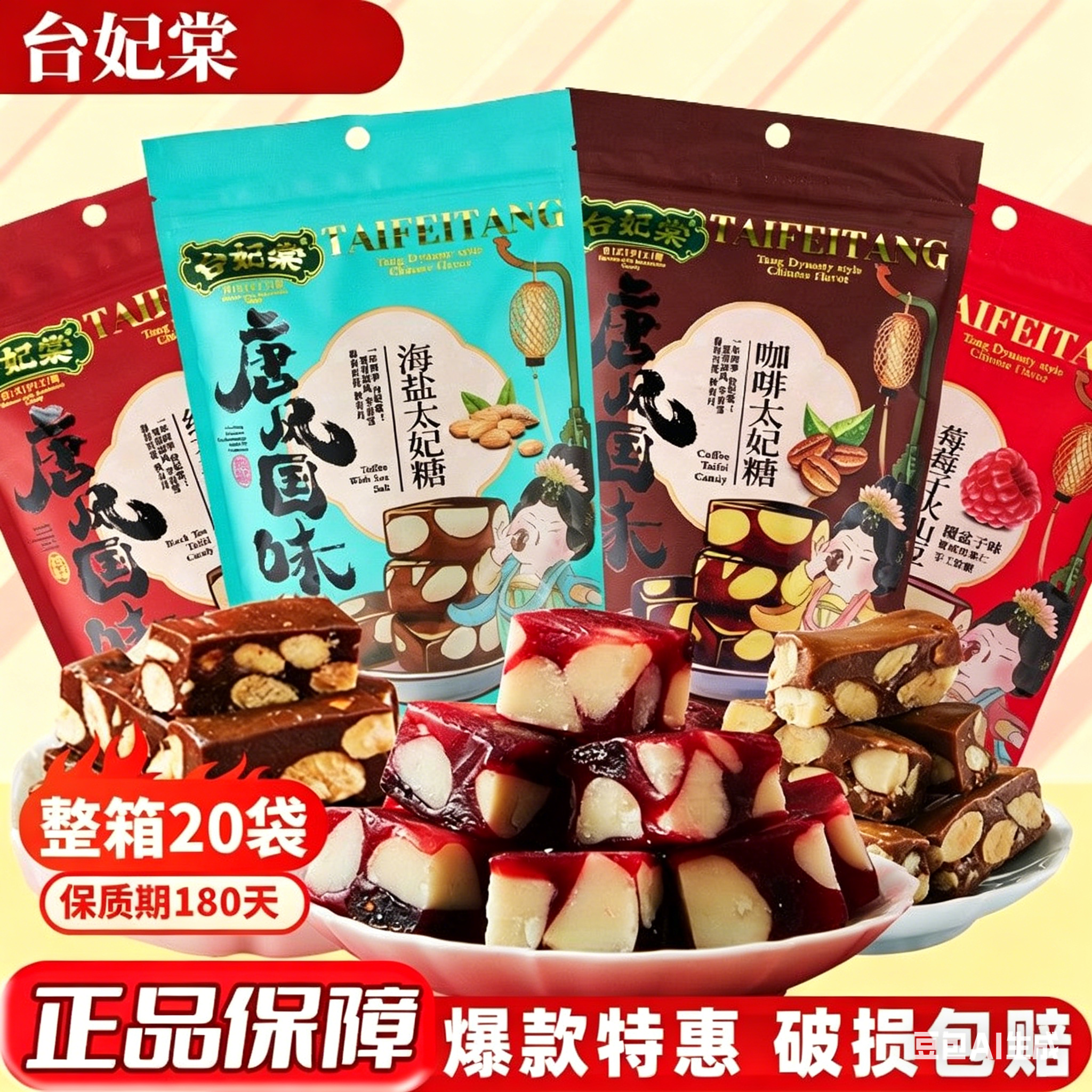 台妃棠台式手工糖海盐太妃糖焦香糖果扁桃仁腰果仁小吃喜糖零食