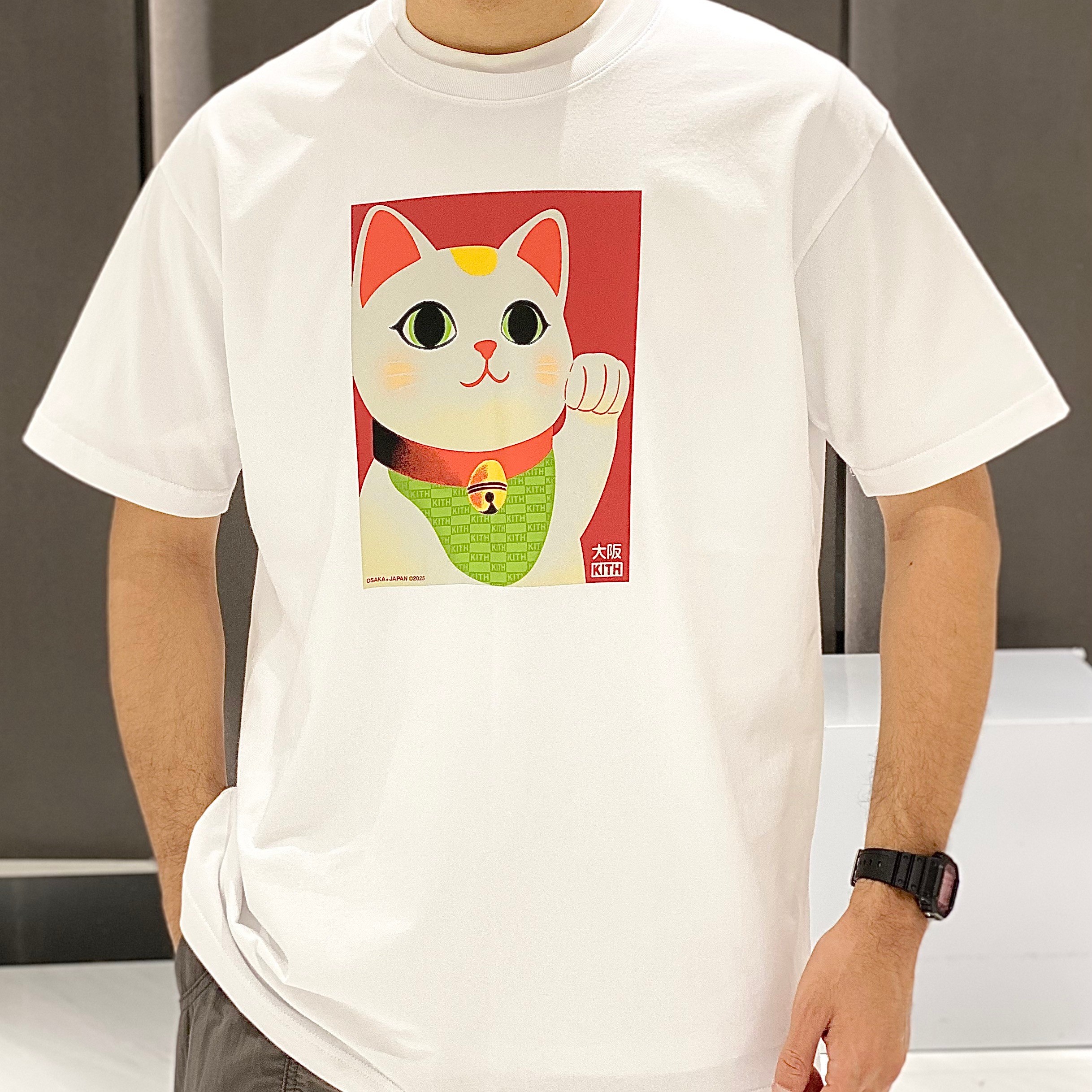 大阪纪念招财猫可爱印花短袖T恤纯棉Tee 25ss慵懒上衣潮流
