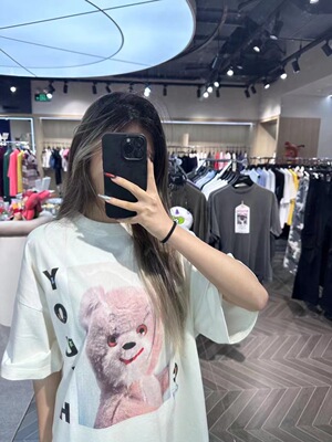 兔子粉色印花短袖Purey