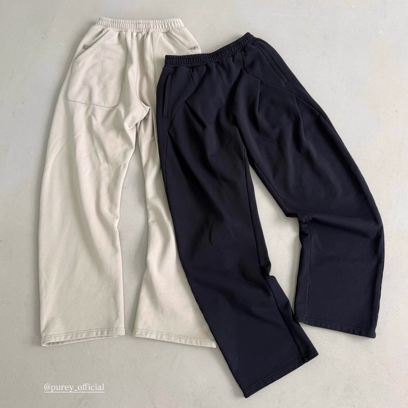 Purey拉链口袋水洗弯刀卫裤